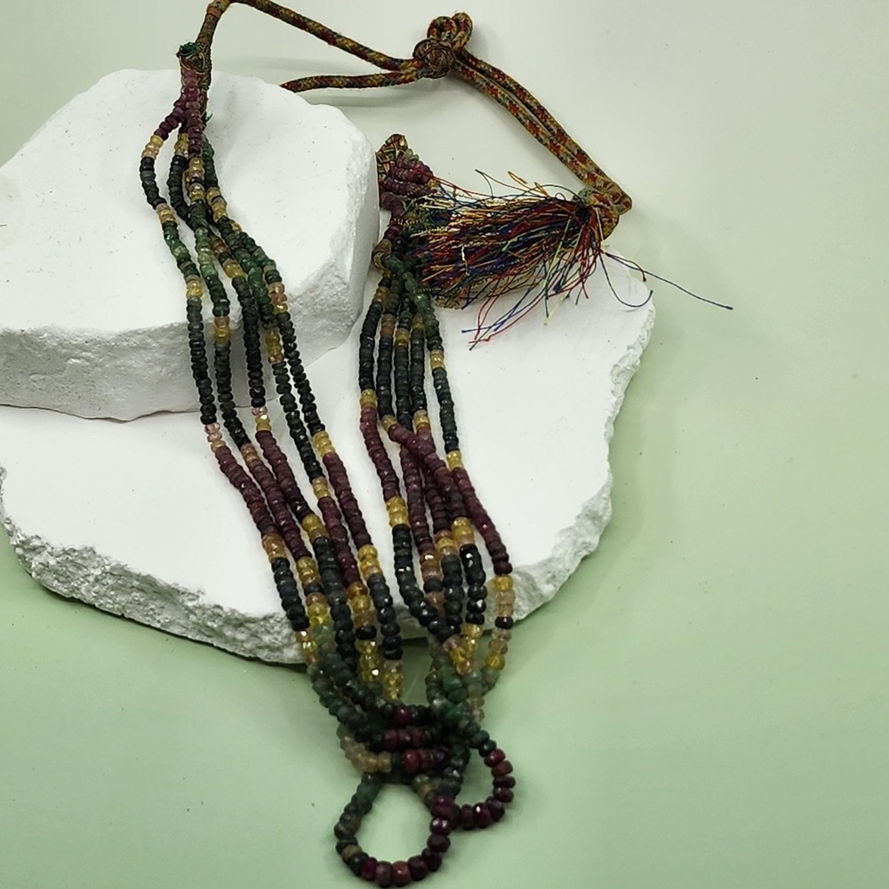 Multicolor Faceted Stone Bead Multi Strand Necklace Boho Tassel Statement Gift